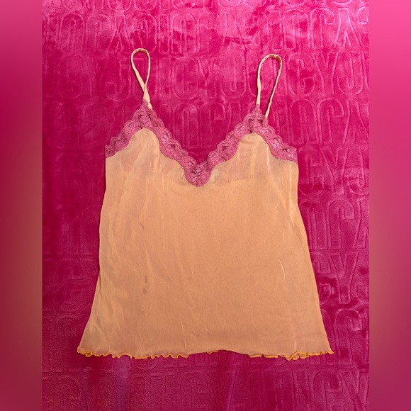 Y2K Sheer Lace Trim Cami Tank Top - Picture 2 of 7